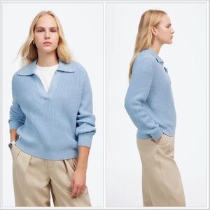 Madewell Shaker-Stitch Johnny Collar Cotton Cashmere Sweater sz L